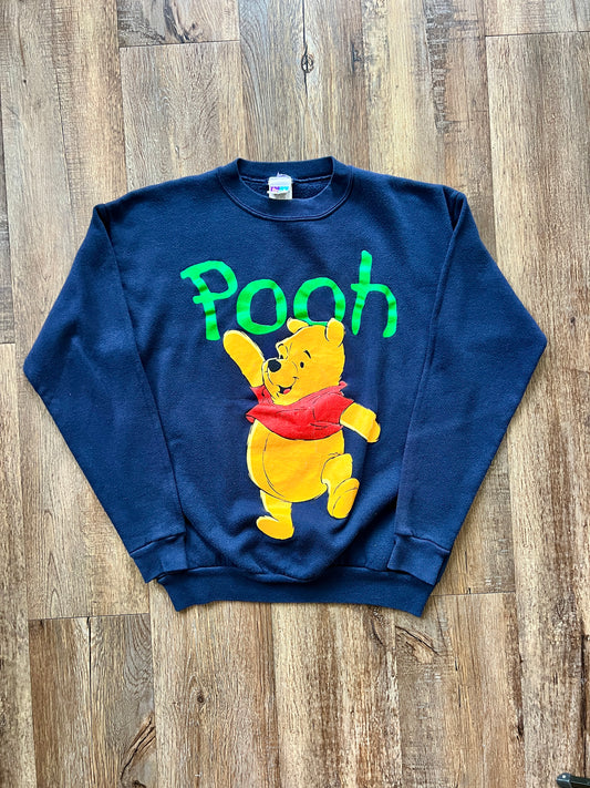 213 -Navy WTP Green Text Pooh Crewneck - M