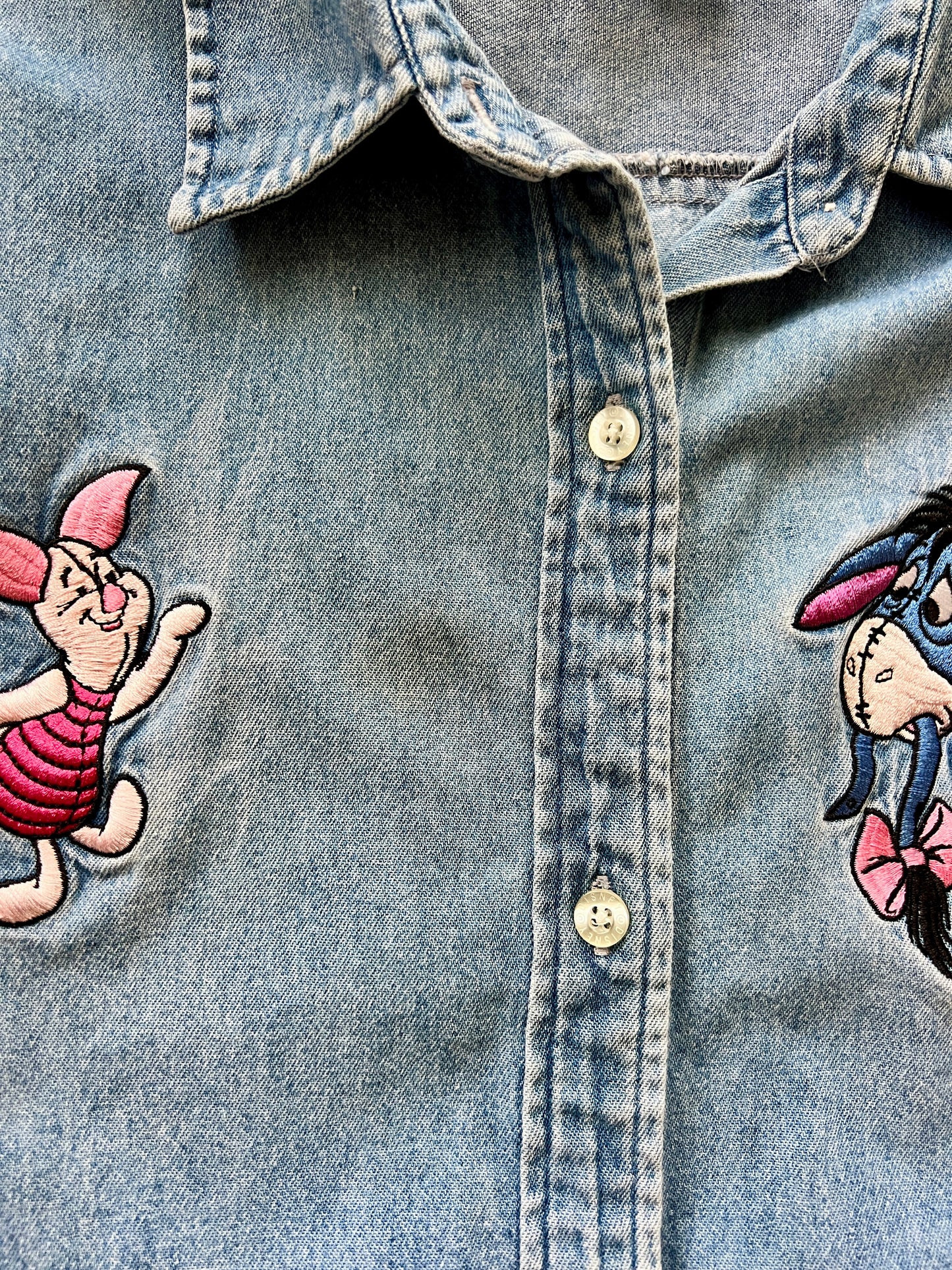 245 -Denim Eeyore Tail & Piglet Flower Sleeveless Button Up - XL