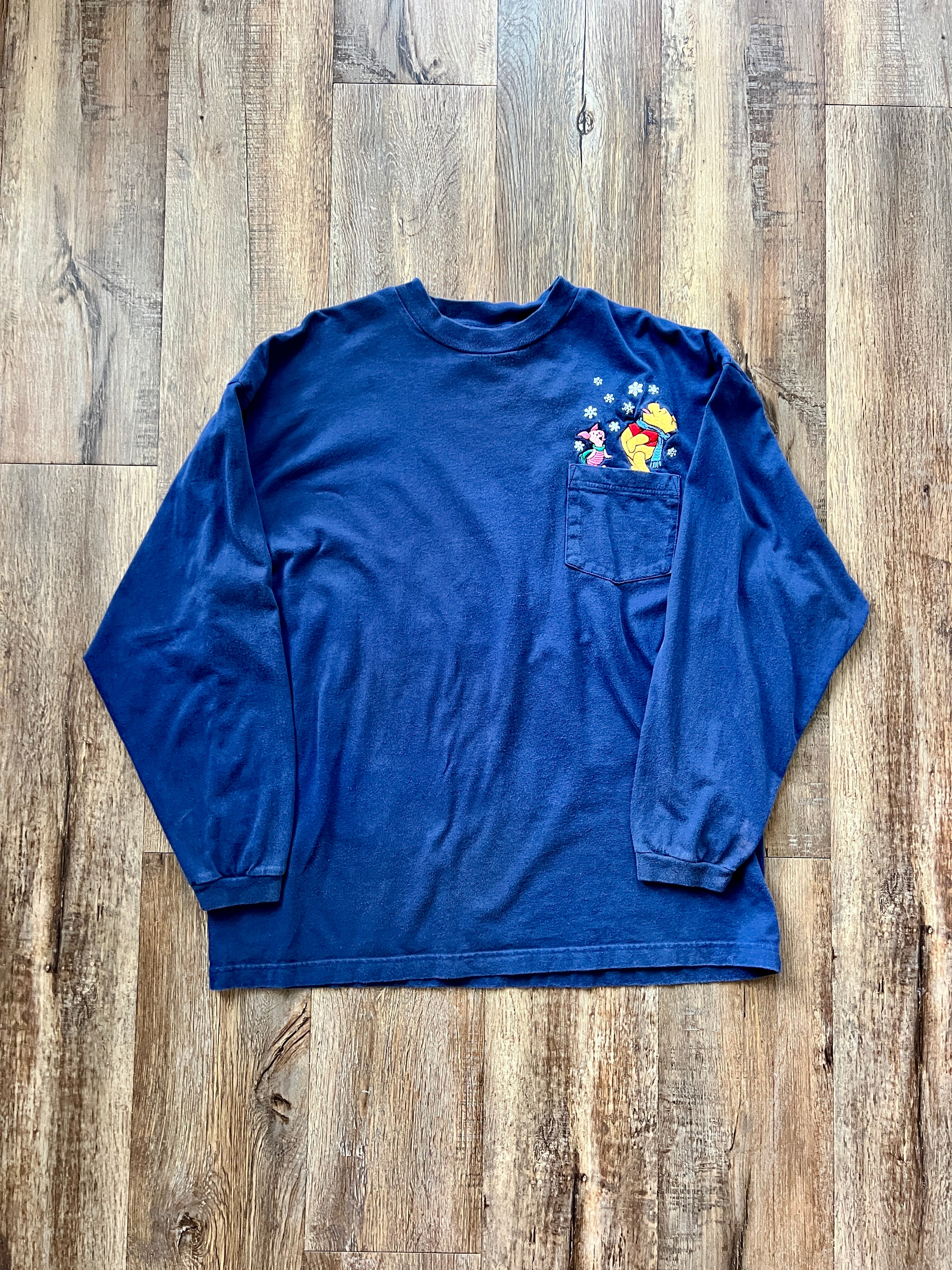 229 -Navy WTP & Piglet Snowflake Embroidered Pocket Long sleeve Tee - XL