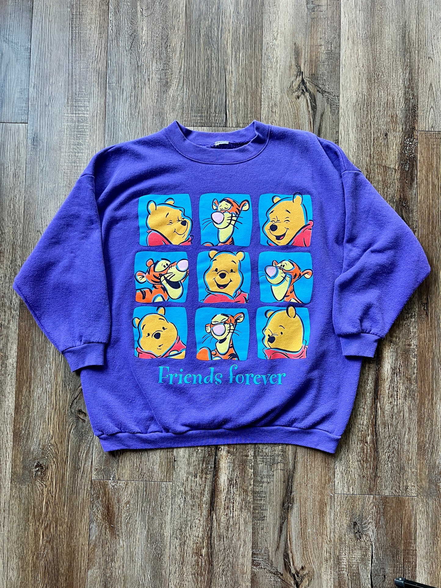 227 -Purple WTP & Tigger Box Grid Friends Forever Crewneck - L