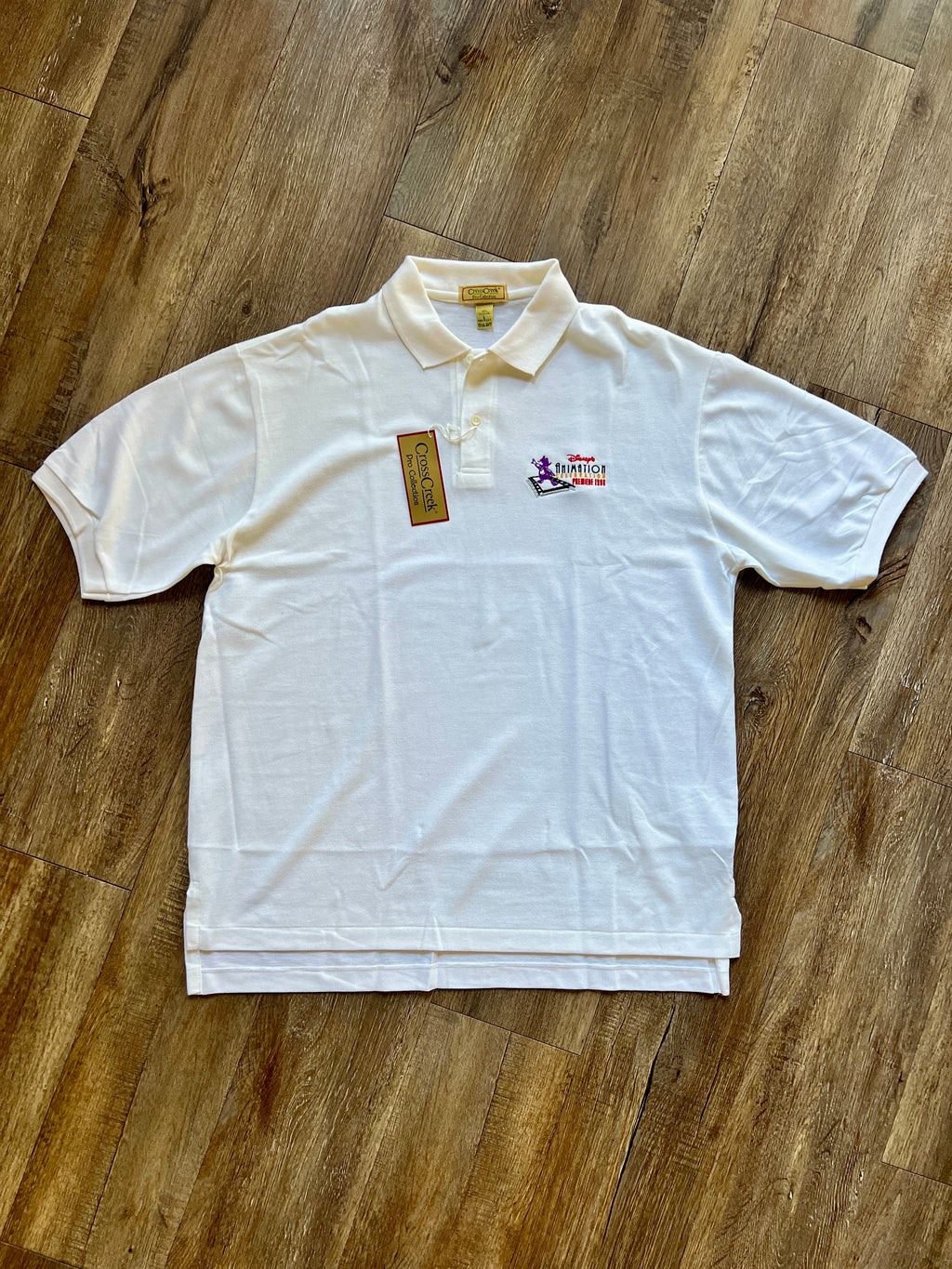 1239 -NWT White 1998 Disney Animation Celebration Premiere Polo - L