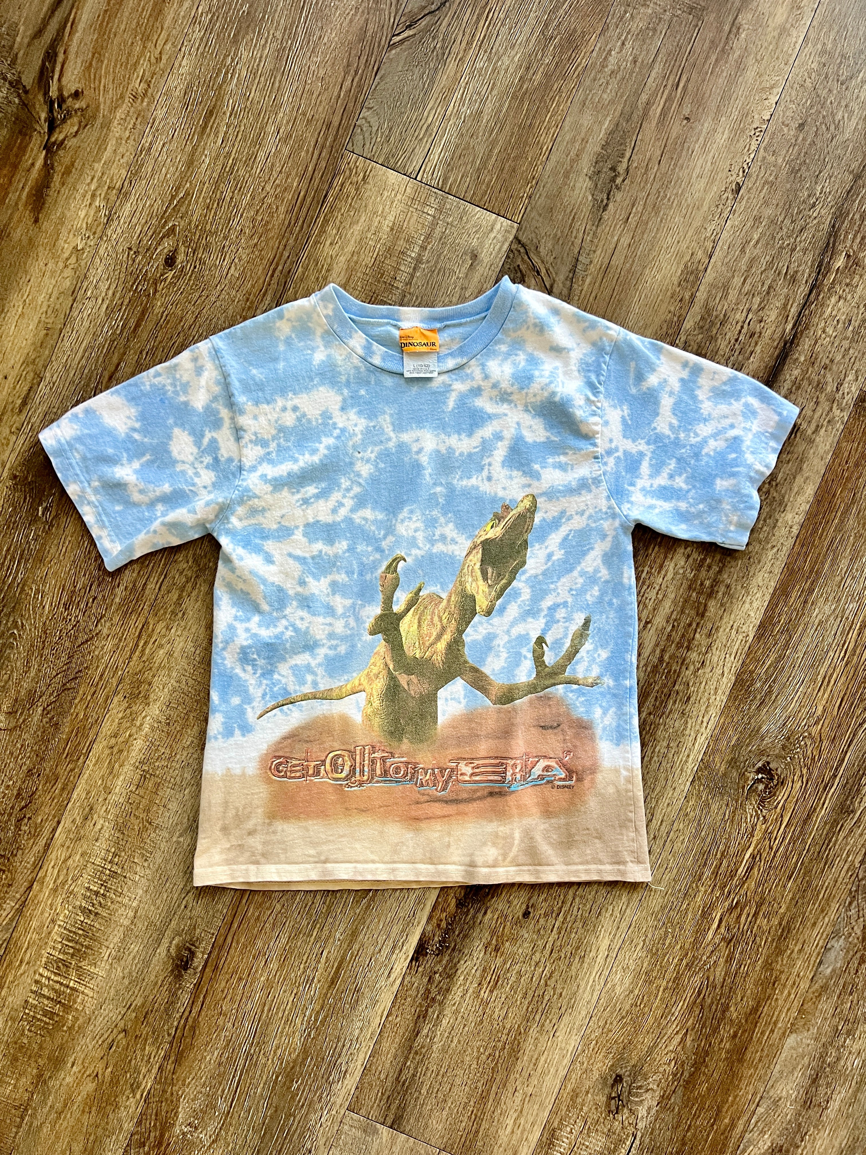 1254 -Blue Tie-Dye Dinosaur Get Out of My Era Shirt - YL