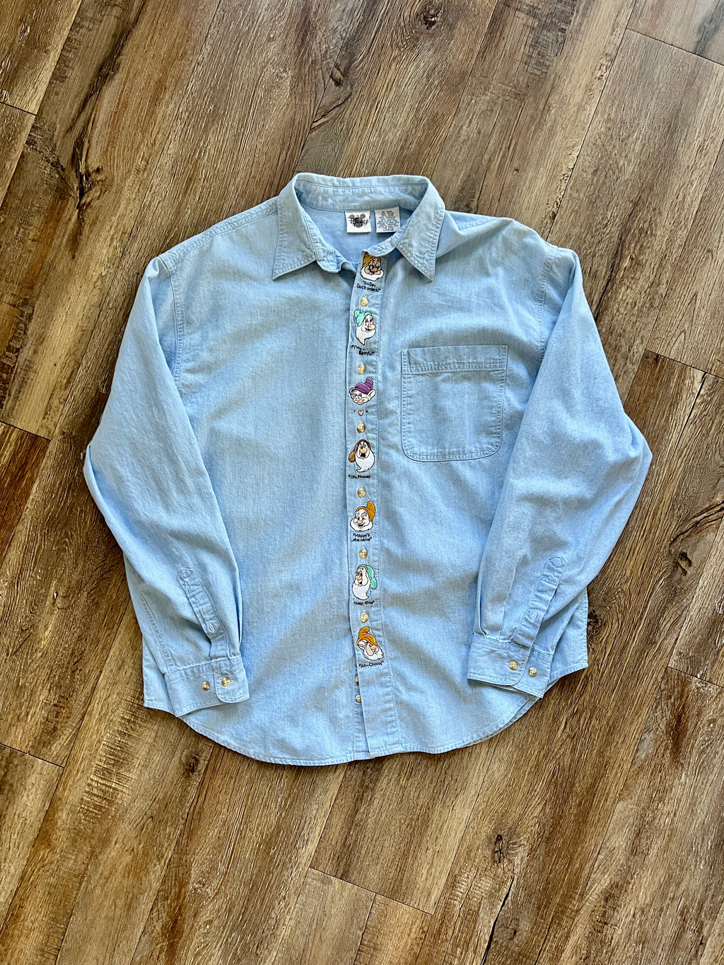 1256 -Denim Embroidered Seven Dwarfs Button Down - L