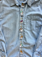 1256 -Denim Embroidered Seven Dwarfs Button Down - L