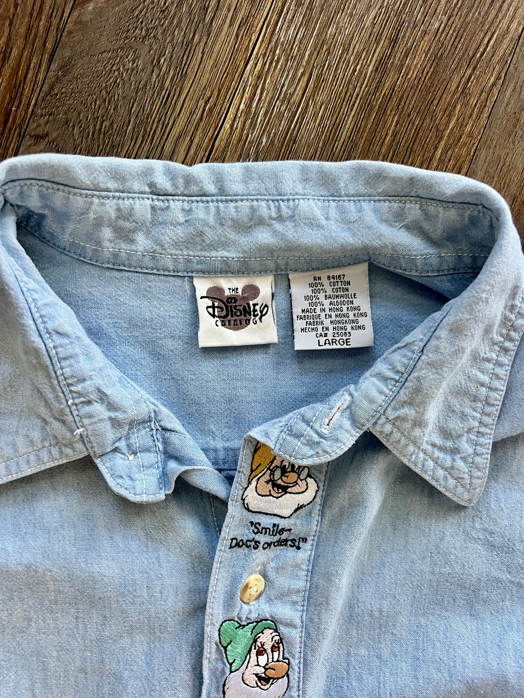 1256 -Denim Embroidered Seven Dwarfs Button Down - L