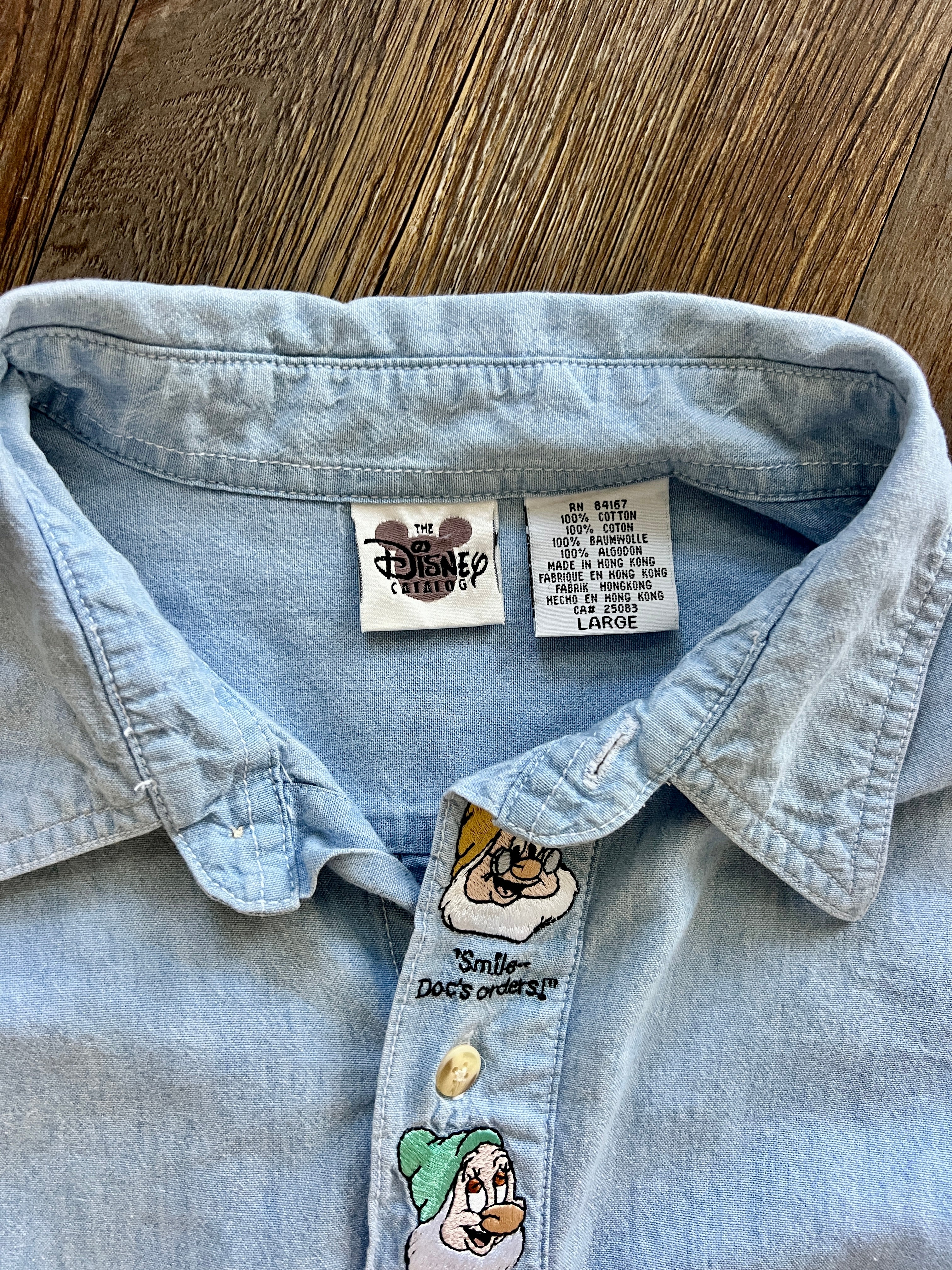 1256 -Denim Embroidered Seven Dwarfs Button Down - L