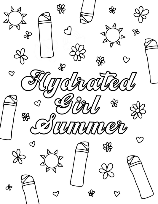 Hydrated Girl Summer Coloring Page